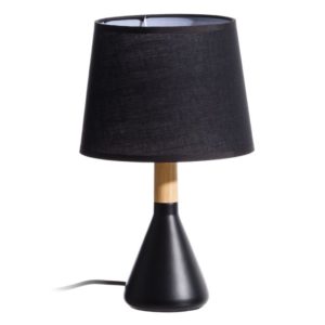 Lámpara de sobremesa madera metal negro