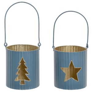 Portavelas metal azul árbol y estrella